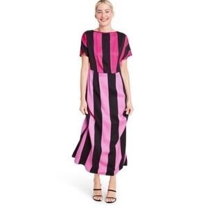 Christopher John Rogers maxi mixed Stripes pink short sleeves dress Sz 4